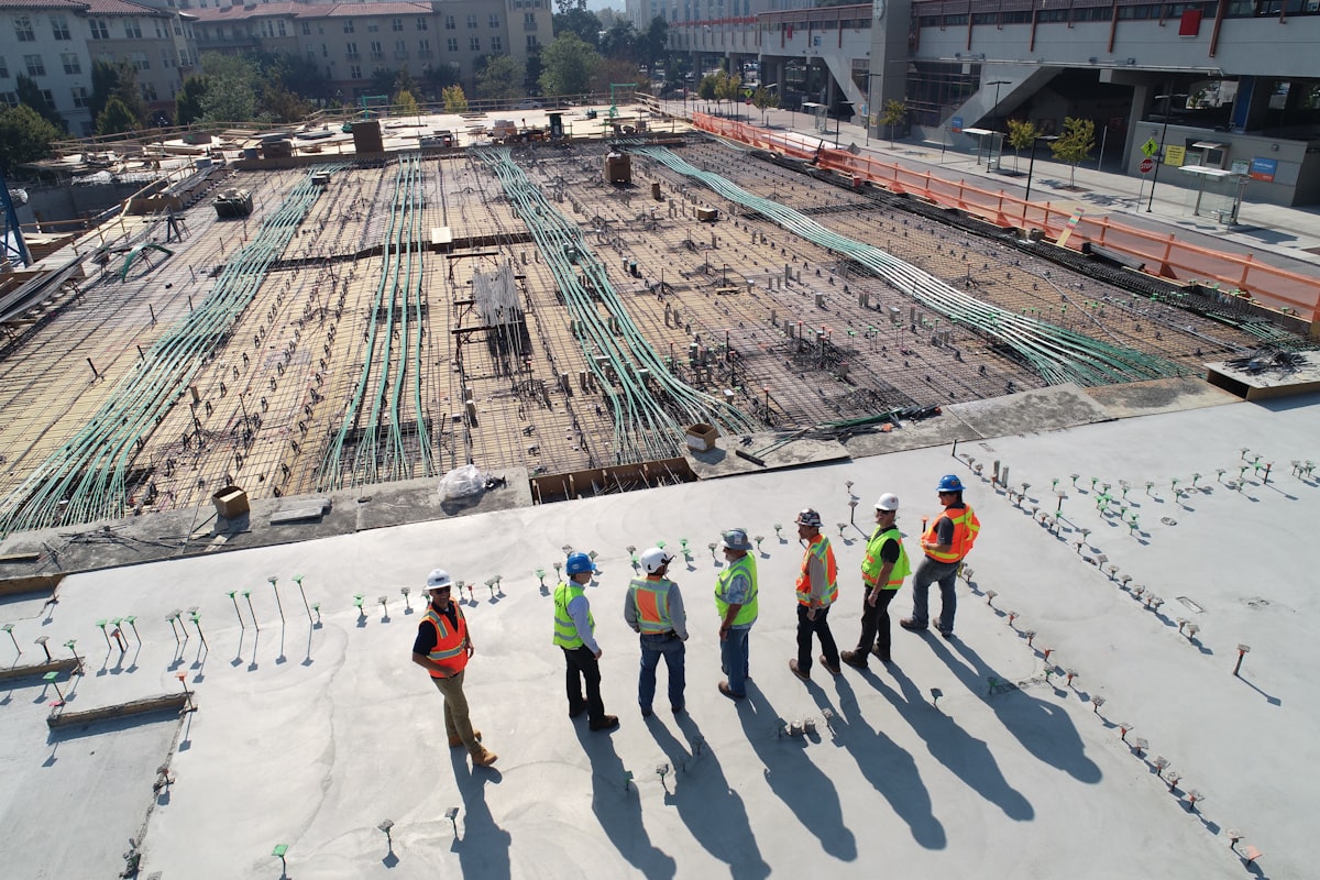 Construction workers on an active building site